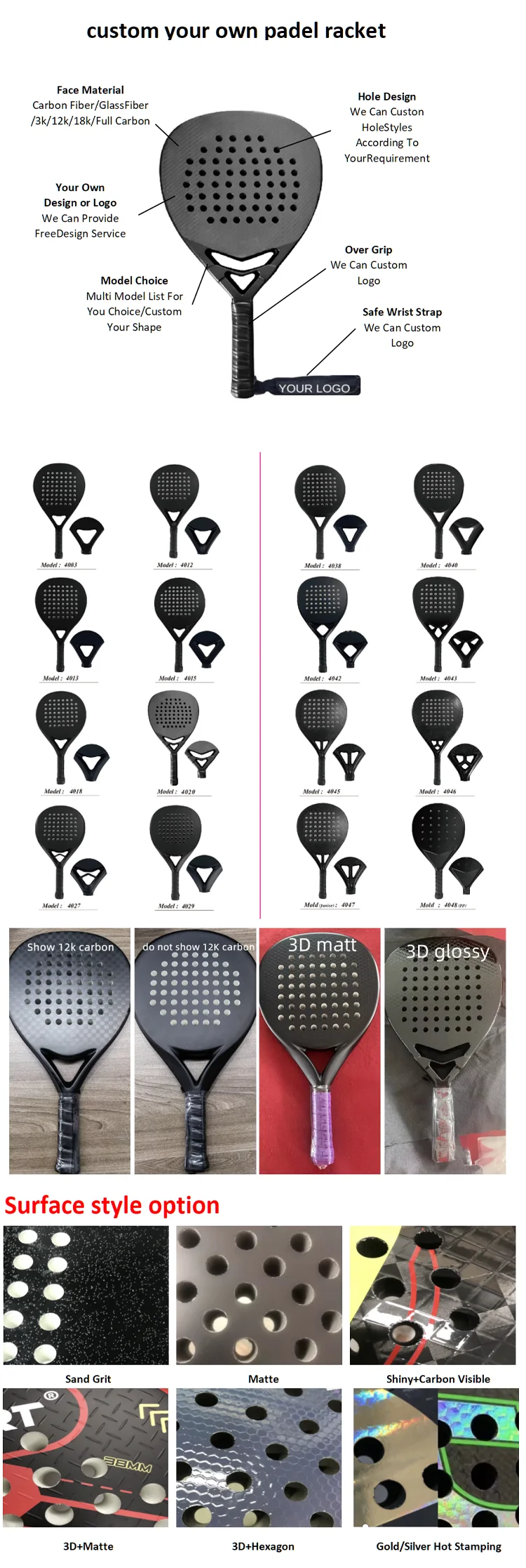 Padel Rackets High Resolution Customized Professional Padel Rackets - High Quality 3K12K18K