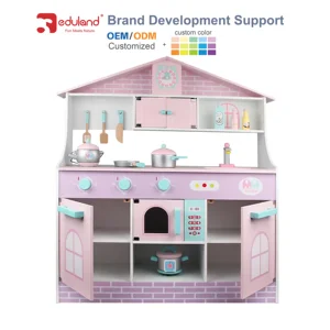 Pink Wooden Cooking Table and Tableware Set Pretend Play Kitchen & Food Toy