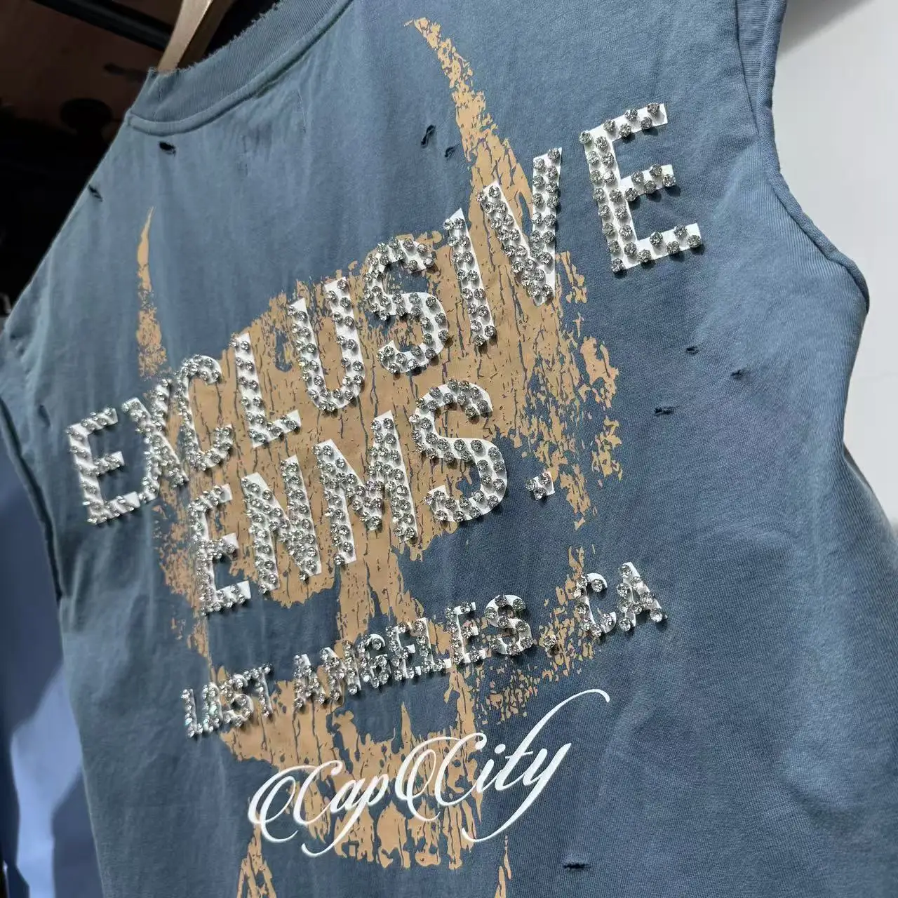 Custom Rhinestone Men Oversized Muscle Gym Running Tank Top Printed 100% Cotton Quick Dry Breathable Cropped Sleeveless T-Shirt gallery 2