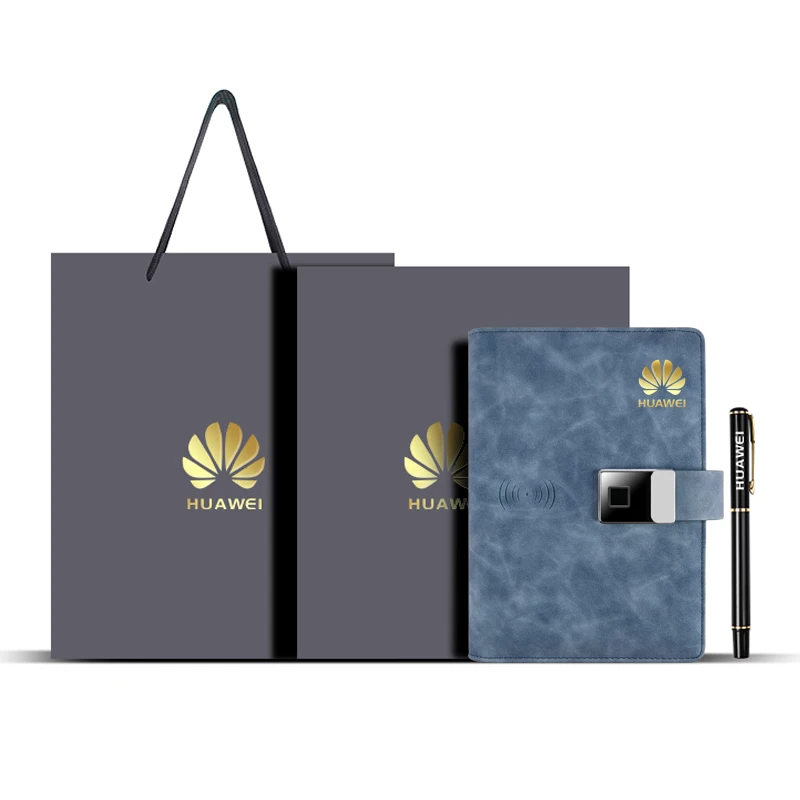 Design LED Logo Diary With Power Bank Fingerprint Lock Diary 2024 Hot Sales and New Travel Gift Leather Hardcover Password Lock