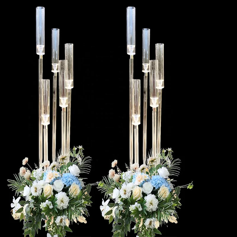Dandat 2 Pack Gold Candle Holders 41.5" Tall Cluster 8 Arms Acrylic
