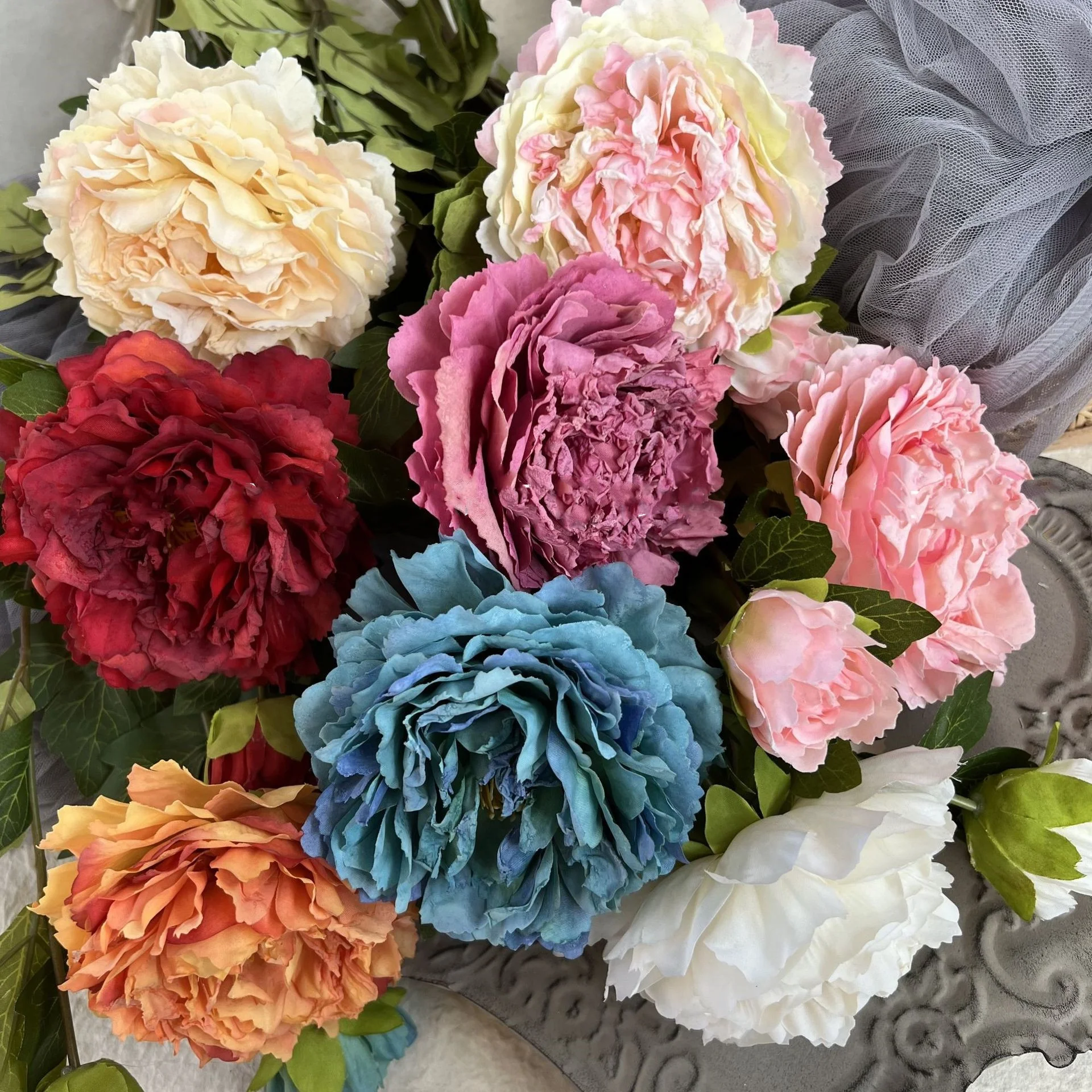 亚马逊热销牡丹花人工家居装饰2头大头丝牡丹花 Buy 丝绸peoies 牡丹切花 牡丹花product On Alibaba Com