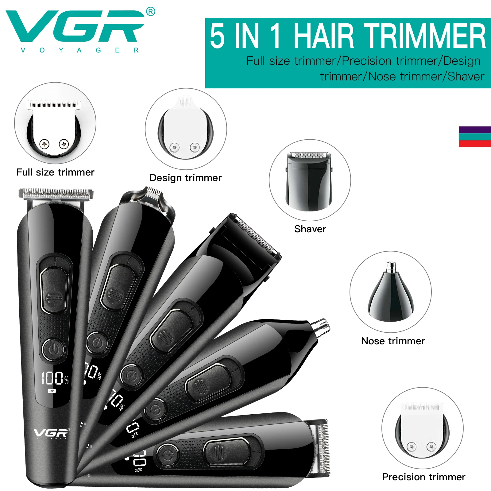VGR электрический набор для ухода за волосами триммер Набор для ухода для мужчин триммер для волос наборы со светодиодным дисплеем V-175
