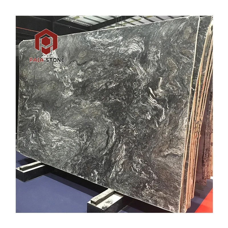 Natural Stone Blue In Night Black Granite Slab for Kitchen Countertop Reception Top Wall Background Design