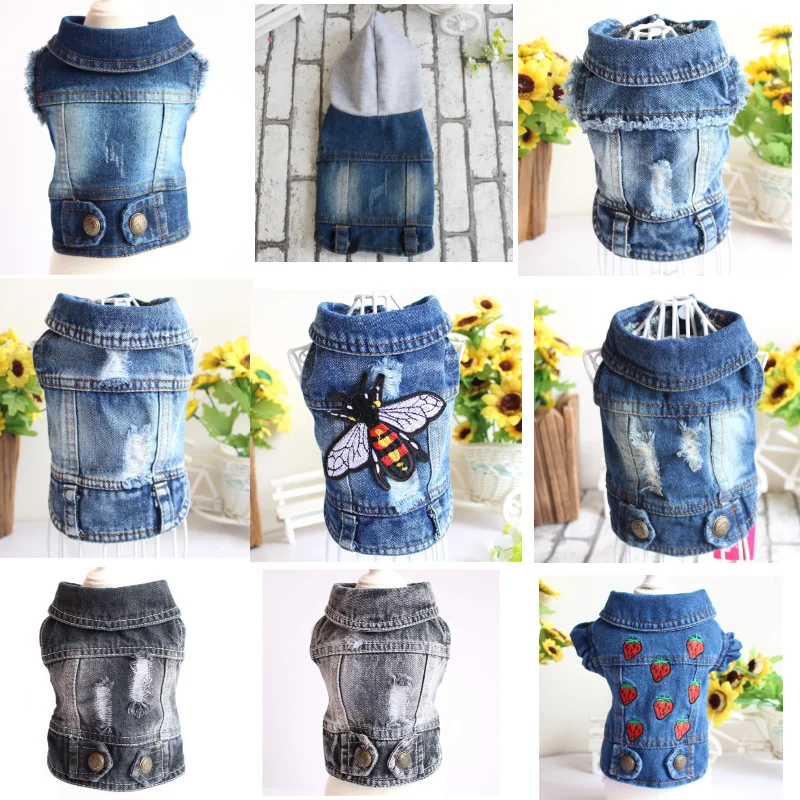 Summer Spring Autumn Fashion Solid Blue Jean Puppy Clothes Vest Small