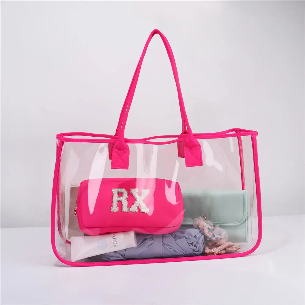 Keymay High Quality Girls Personalized Summer Vibe Waterproof Beach Tote Women Transparent Bag Clear Handbags Pvc Beach Bag