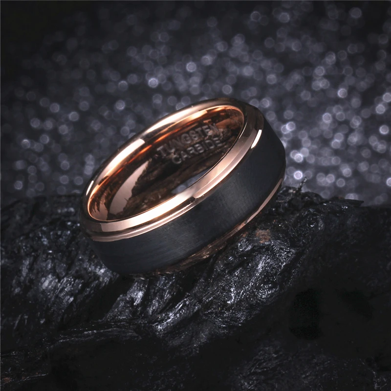 Black Tungsten Wedding Ring - outlet Rose Gold Wedding Ring - 18k Rose Gold - Black Wedding Band - Anniversary Tungsten Ring - Black Brush Ring