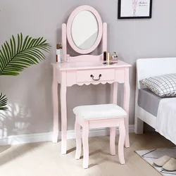 Розовый деревянный туалетный столик с зеркалом и большим выдвижным ящиком для спальни, макияжный столик, новый дизайн