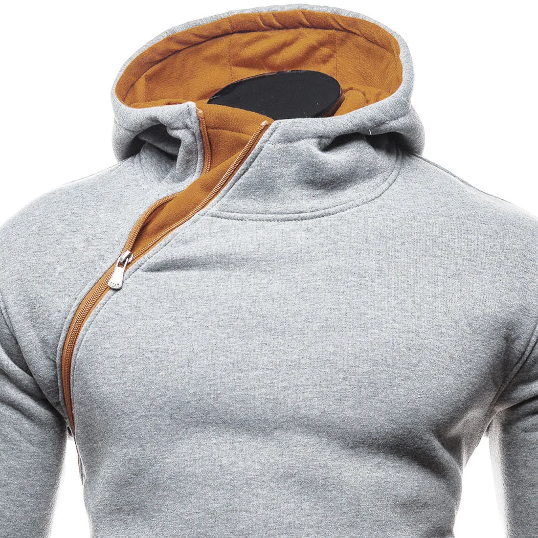 Winter Custom logo Oblique Half Zipper Hoodies Casual Sweatshirt With  Colorful Hood Men
