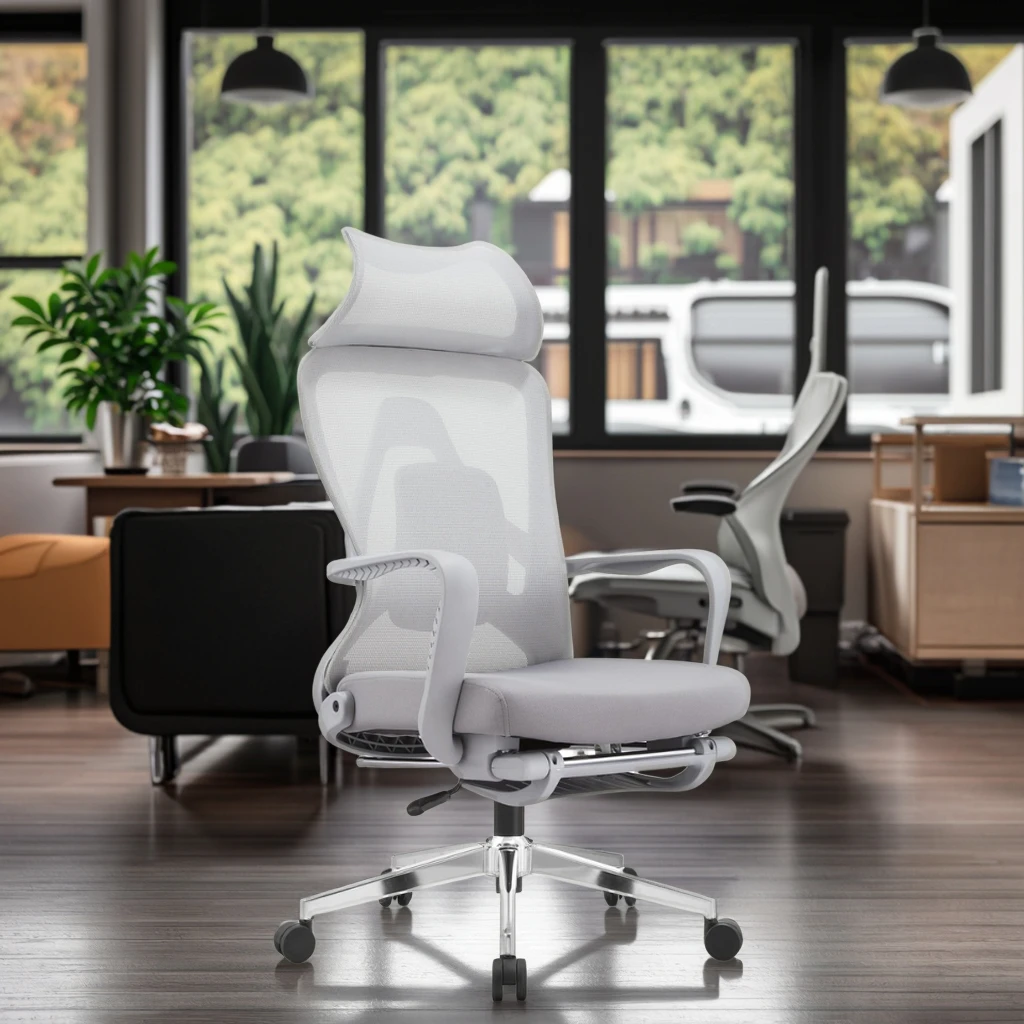 New Arrival WX-06 Gray Ergonomic Lounge Chair Multi-Adjust Lumbar System 340mm Base Professional Office Nap Chair Flexible PP 3