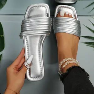 QuiteS 2026 Open Toe Sequins Sandals for Women High Quality Casual Office Flat New Summer Fashion Trend Plus Size