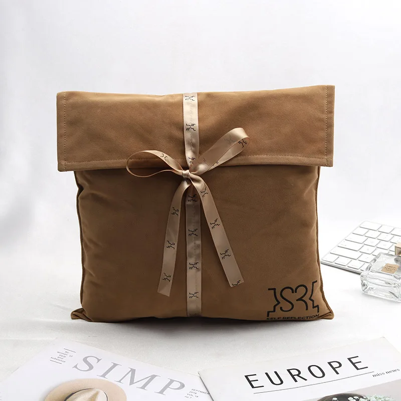 Custom Logo Printed Suede Velvet Envelope Pouch With Ribbon Thick Soft Suede Envelope Bag