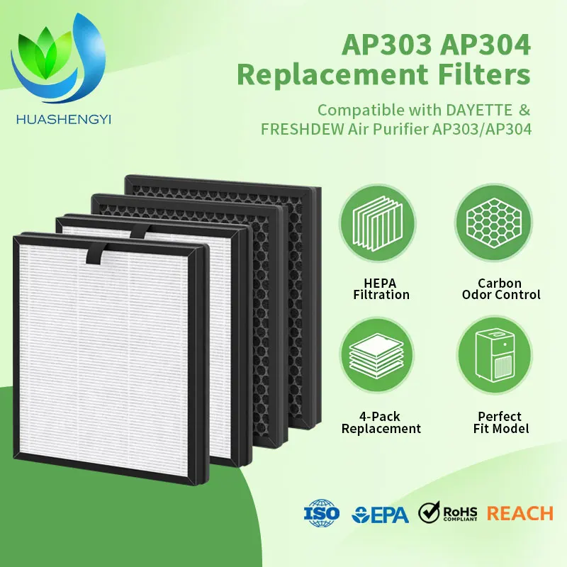 Household Odor Control 4 Pack H13 HEPA Replacement Filter Honeycomb Carbon Dust Smoke Pollen Removal for AP303 AP304 Air Cleaner
