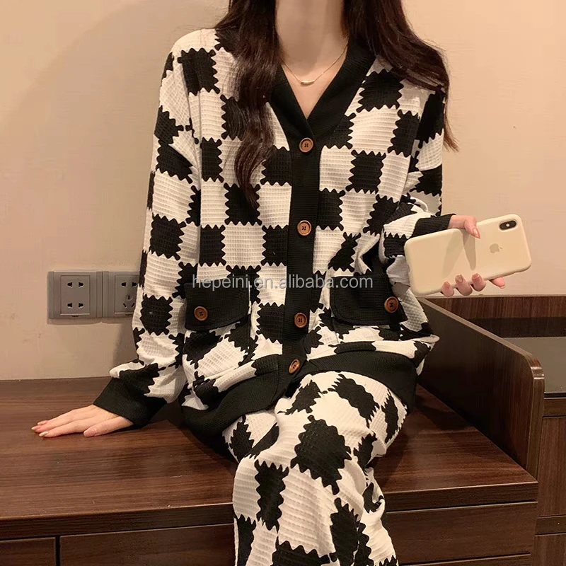 100 Pure Cotton Design,Highend Waffle Women's 2piece Long Sleeved