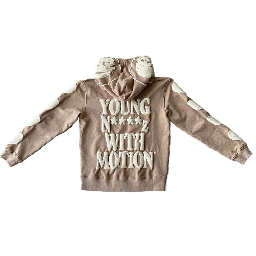 Custom Wholesale High Quality Manufacturer Thick Puffy Foam Print for Men Cotton With 3D Logo Full Face Zip Hoodie Puff Printing