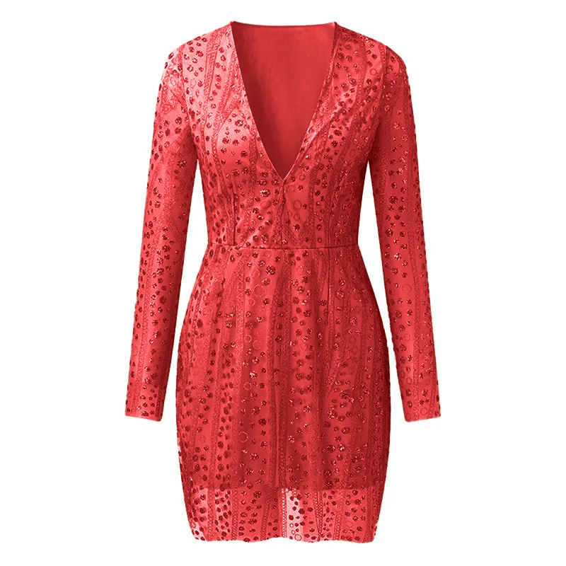 Deep V Long Sleeve Sequin Dress Little| Alibaba.com