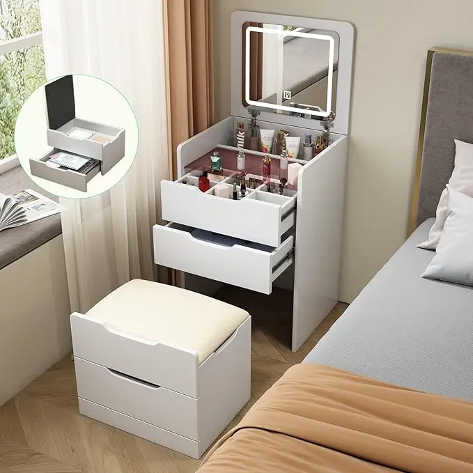 2024 Mini Dressing Table With Mirror Multifunctional Makeup  Vanities Set With Lights Nightstand Dressing Table
