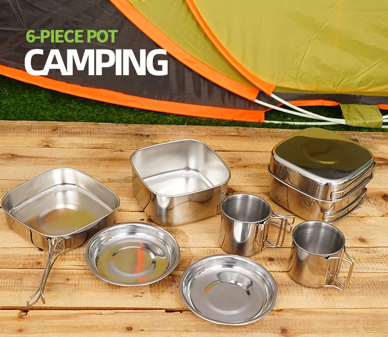 6 In 1 Camping Cooking Set Portable Bbq Combination Pot Set Camping