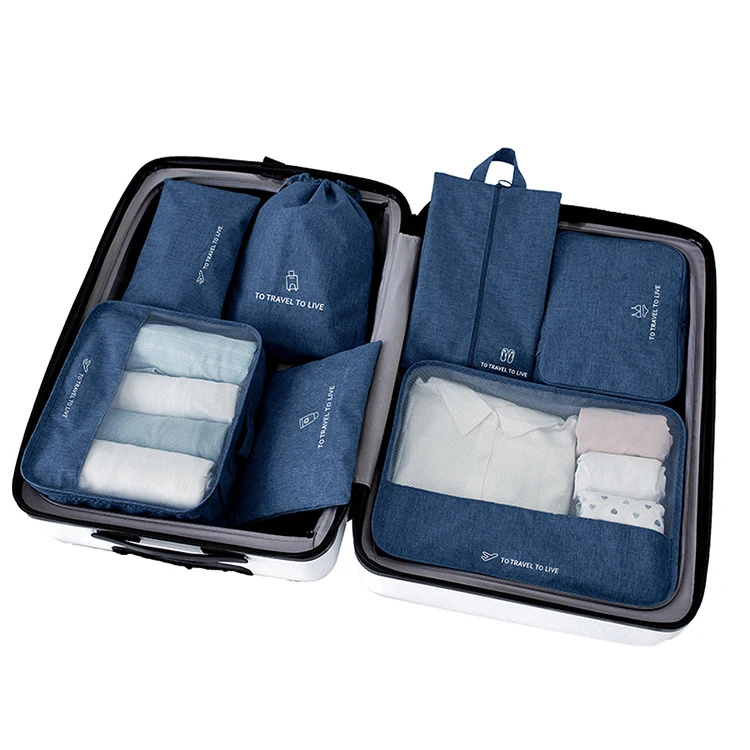Large Capacity Waterproof Polyester Packing Cube Travel Luggage Packing Cubes Organizer 7 pcs Set For Underwear Shoes