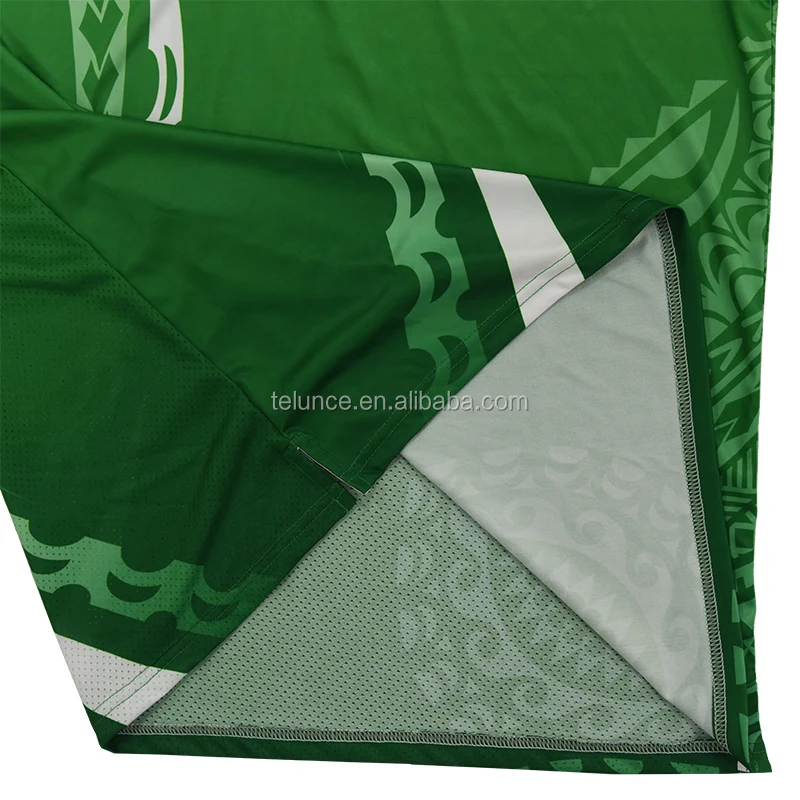 Pure Sublimation High Quality Mesh Man T-shirts Green Polynesian Wholesale Tattoo Buttons Polyester Men's Polo Shirts  Custom