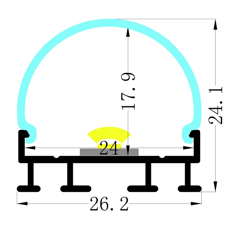 YG-2624B Custom Led Channel for Surface Led Aluminum Profiles Led Lighting Polycarbonate Diffuser Cover Half-round Shape