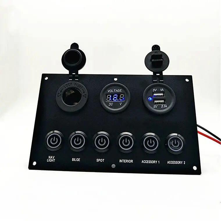 Boat Switch Panel, Illuminated Rocker Switch And Fuse - 6 Gang, 12V By MidMarine