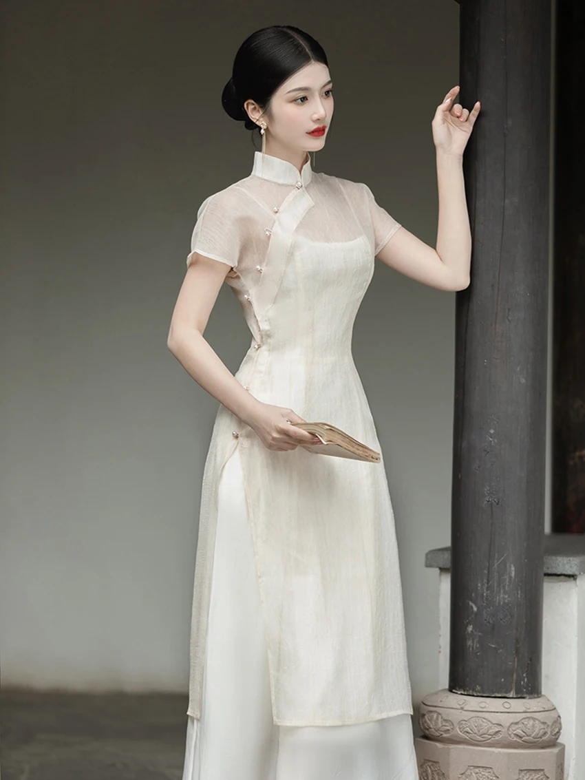 New Chinese Style Retro Improved Cheongsam Girl Young Style High-end Dress Two-piece Set Elegant Long Women Party Dresses Qipao