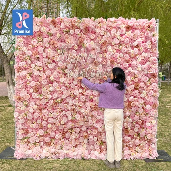 3D Rollable Pink Artificial Rose Wall Wedding Christmas Graduation Halloween Easter Event Backdrop Decoration