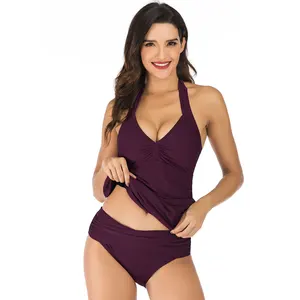 OEM Cross-Border European American Sexy Women's Two-Piece Bikini Solid Color V-neck Spandex/Polyester