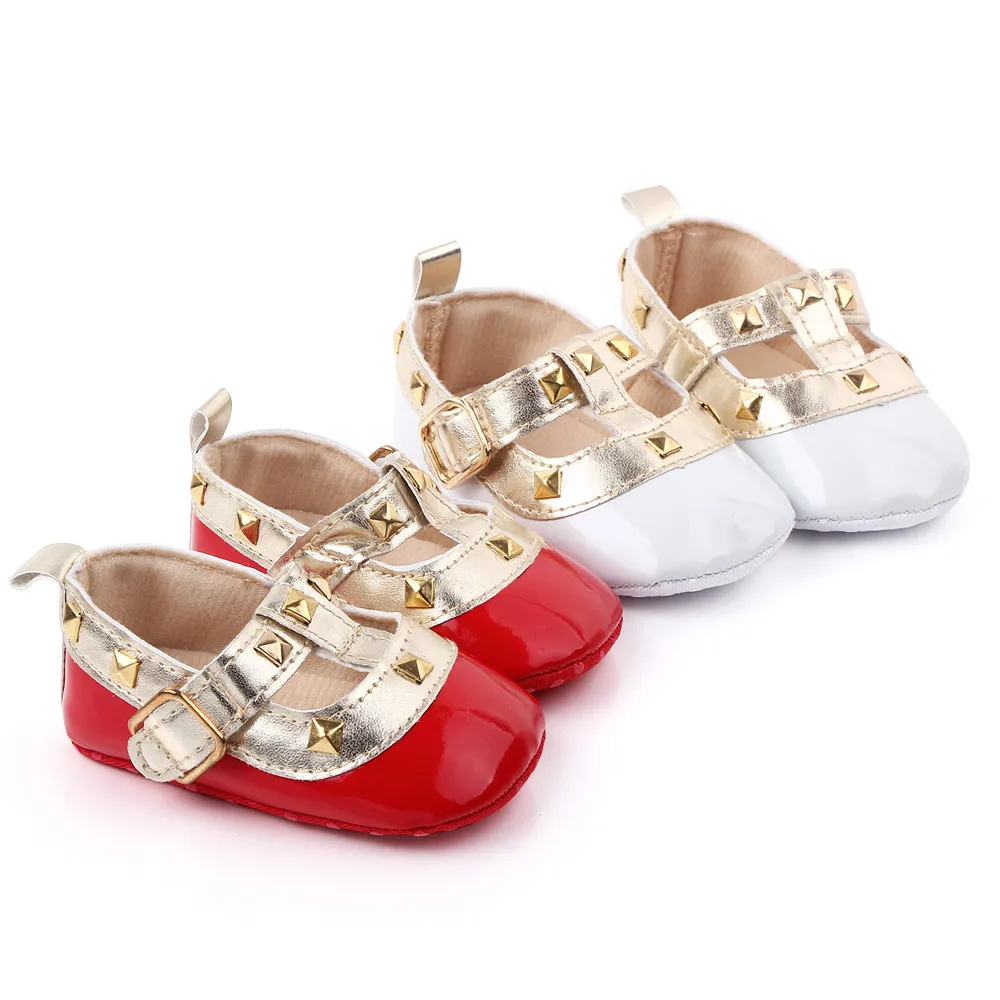 Bright Spliced Geometric Metal Decorated Baby Girls Pretty Princess Walking Shoes