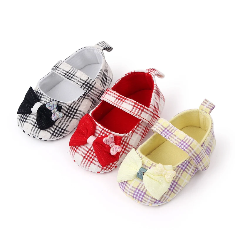 Beautiful Plaid Design Fancy Baby Girls Shoes Soft Cotton Newborn Infant Shoes for Girls
