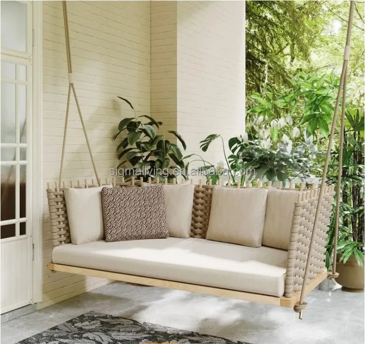 Balcony hanging furniture outdoor woven rattan porch handing sofa swing sofa
