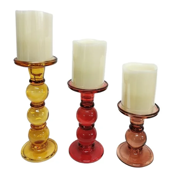 Wholesale vintage Crystal glass candle holders set decorating for pillar taper candle