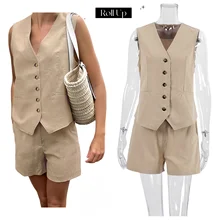 Cotton 100% Suit Set Vest Ladies Sets Women Outfit Vest Suit Set 2024 Summer New Tank Top Two Piece Shorts Women's Wear