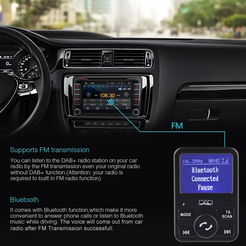 Universal High Sensitivity Car Dab Radio Receiver External Cigarette Lighter Dab+ Fm Transmitter