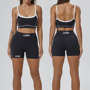 Yoga Two Piece Shorts Set Sports Bra and Lift Hip Fitness Shorts Outer Wear Sports Workout Fashion Yoga Leggings Set