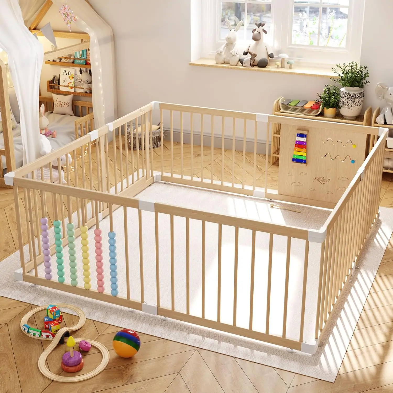 Wooden Kids Portable Playpen Play Fence For Babies And Toddlers