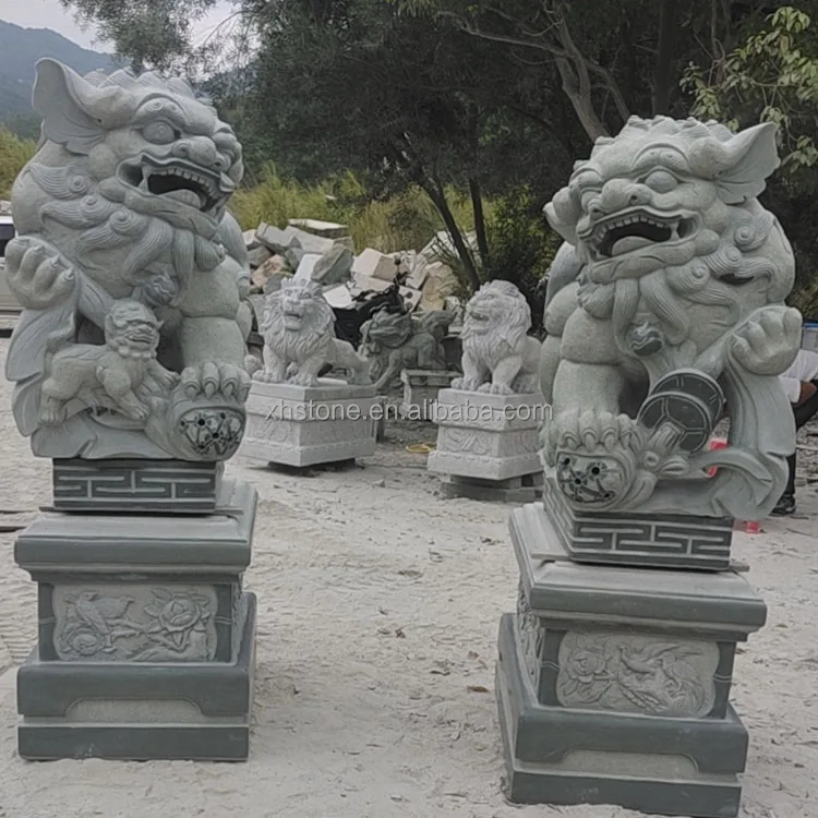 中国伝統石工芸吉祥獣彫刻天然緑御影石獅子彫刻福獅像販売中| Alibaba.com