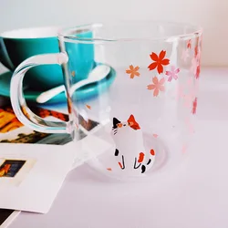 Japanese Sakura Glass Coffee Mug Cute Cat Deer Rabbit Tea Mug Heat