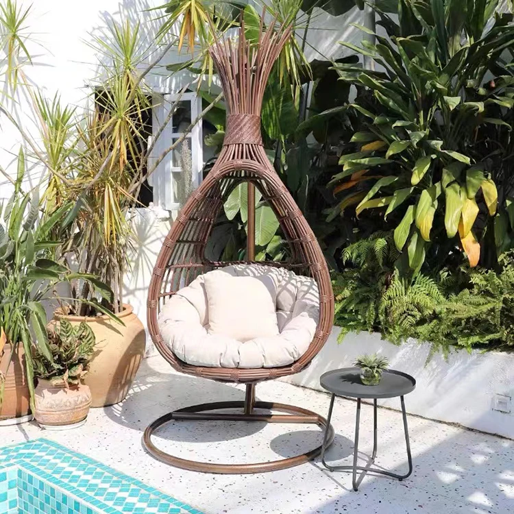 Modern Outdoor Swing Garden Egg Chair Wicker Metal Patio Egg Chair Rattan Swing Chair