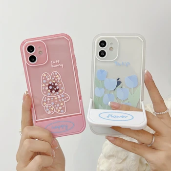Ins Style Tide Brand Bracket Tulip Flowers Cute Bunny Pattern Soft TPU Phone Case for iphone 13 Pro Max 12 Pro 11 XS MAX XR 7 8