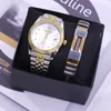 Orologio da uomo con quadrante bianco + bracciale di tendenza + confezione