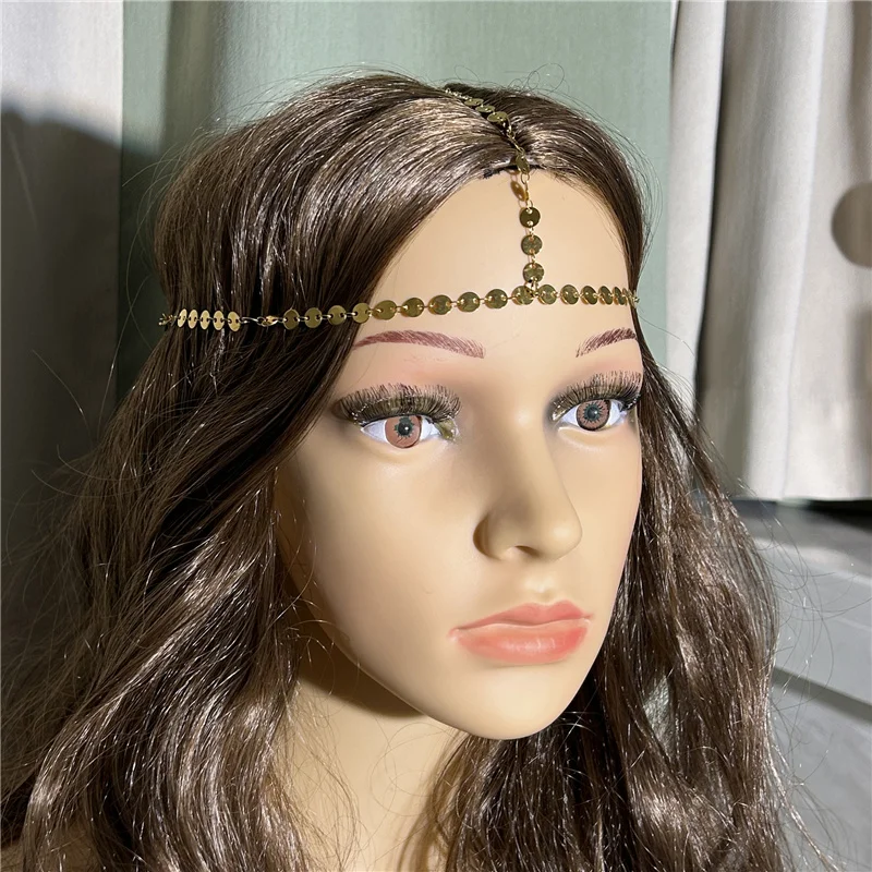 China Hair Accessories Jewelry Manufacturers Stainless Steel Gold Coin Charm Headbands For Women Girl 