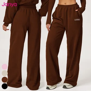 Janya Custom Women Clothing Casual Sweatpants Loose Side Pockets Straight Wide Leg Elastic Waist Fitness Sports Breathable Pants