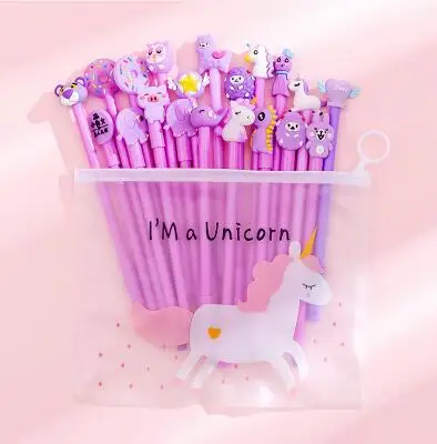 20Pcs / Set Cute Cartoon Gel Pen Office Signature Pen 0.5mm Black Gel Ink Pens Kawaii Pink School Supplies Student Stationery