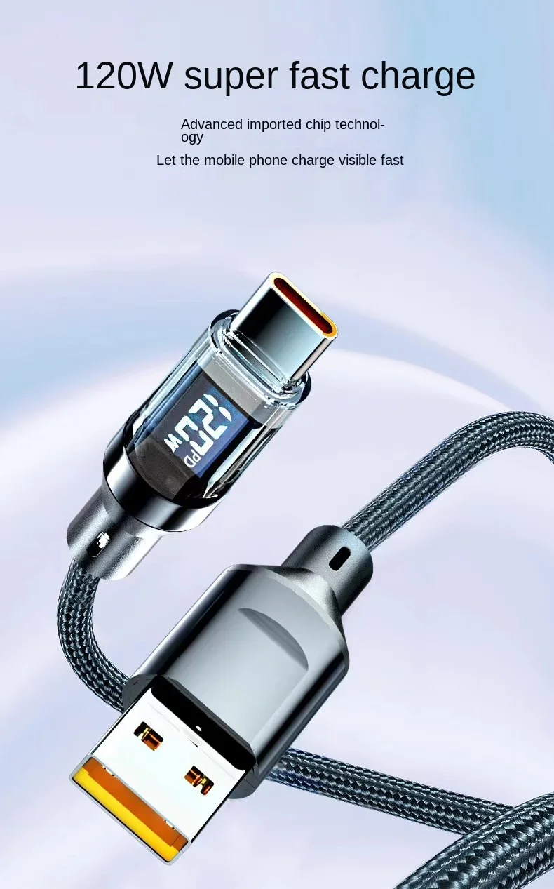 100W USB C Fast Charging Cable PD Data Cord With LED Power Display for Phone Lap Tablet