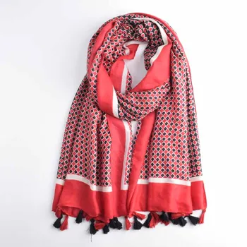 Wholesale 2020 latest women block print shawl fashion block pattern tassel long printed scarfs cotton