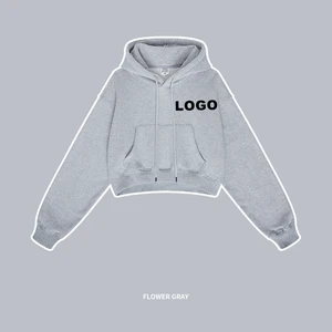Premium Women's Casual Cropped Hoodie 345G Plain Dyed Cotton Polyester Thermal Fleece-Lined Sexy Womens Crop Top Hoodie