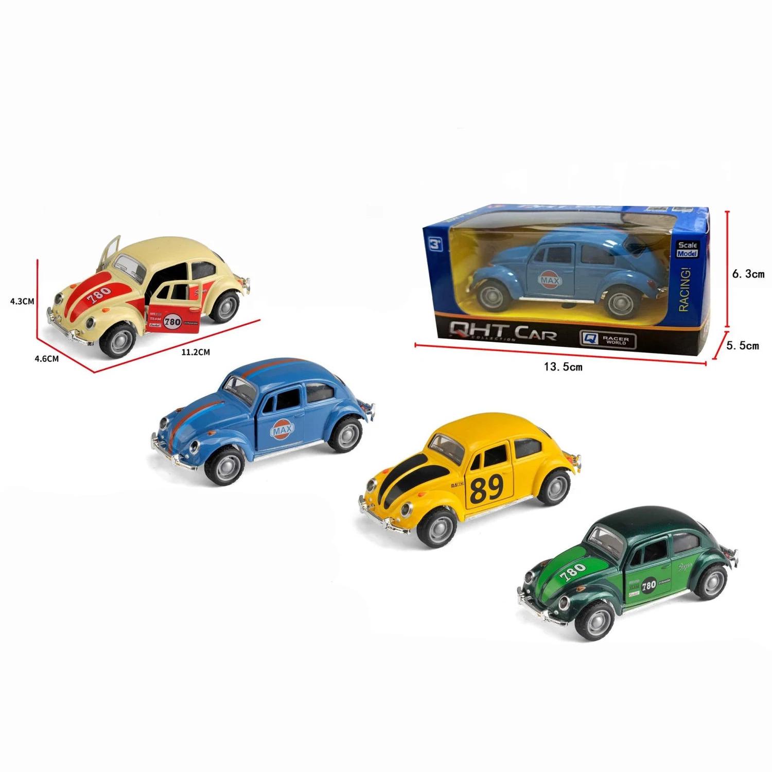 Customized 1:40 Scale Pull-Back Diecast Classic Car Opened Door Alloy Model Beetle Car Toys for Kids