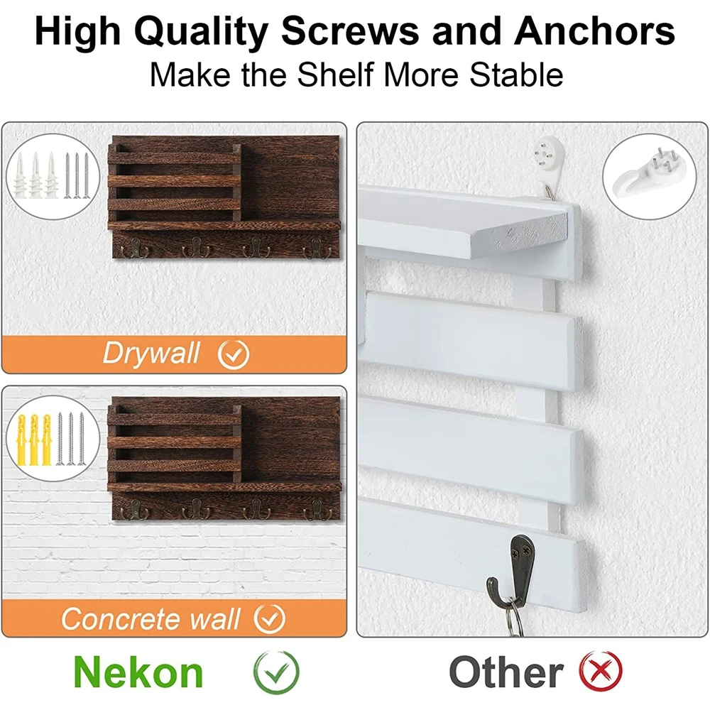 Mensola Da Parete Con Ganci In Legno - Organizer Per Ingresso, Portachiavi E Decorazione - Foto 5